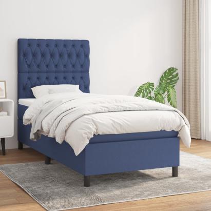 Pat box spring cu saltea, albastru, 90x200 cm, textil GartenMobel Dekor