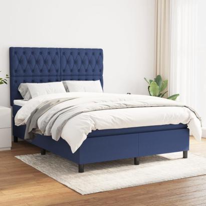 Pat box spring cu saltea, albastru, 140x200 cm, textil GartenMobel Dekor