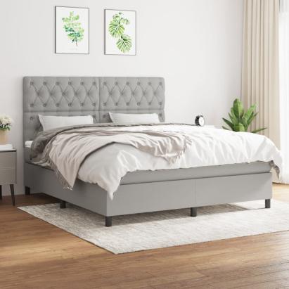 Pat continental cu saltea, gri deschis, 160x200 cm, textil GartenMobel Dekor