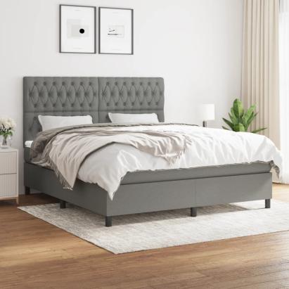 Pat box spring cu saltea, gri închis, 180x200 cm, textil GartenMobel Dekor
