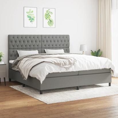 Pat box spring cu saltea, gri închis, 200x200 cm, textil GartenMobel Dekor