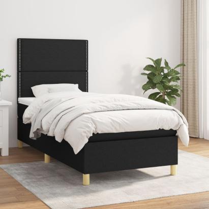 Pat box spring cu saltea, negru, 100x200 cm, textil GartenMobel Dekor