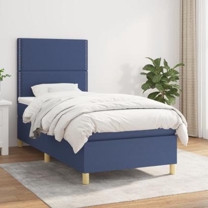 Pat box spring cu saltea, albastru, 100x200 cm, textil GartenMobel Dekor
