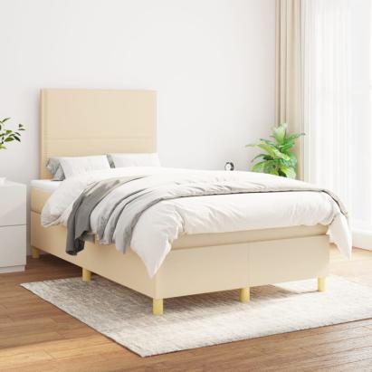 Pat box spring cu saltea, crem, 120x200 cm, textil GartenMobel Dekor