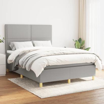 Pat box spring cu saltea, gri deschis, 140x190 cm, textil GartenMobel Dekor
