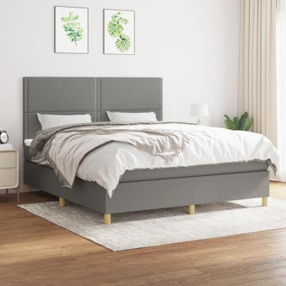 Pat box spring cu saltea, gri închis, 180x200 cm, textil GartenMobel Dekor