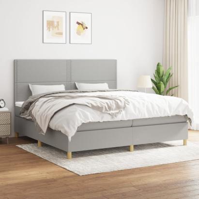 Pat box spring cu saltea, gri deschis, 200x200 cm, textil GartenMobel Dekor