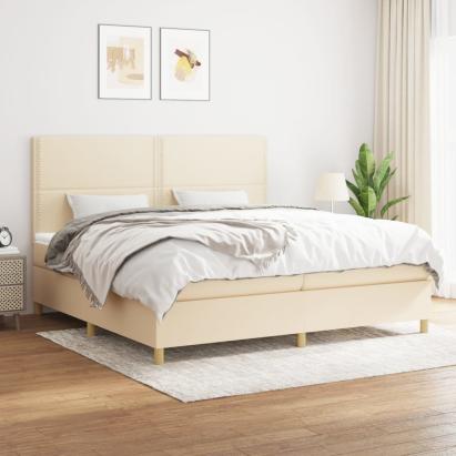 Pat box spring cu saltea, crem, 200x200 cm, textil GartenMobel Dekor