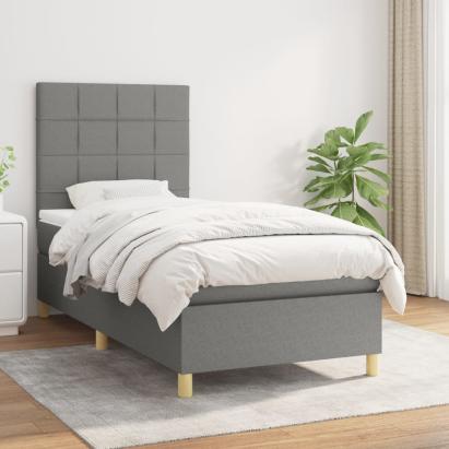 Pat box spring cu saltea, gri închis, 80x200 cm, textil GartenMobel Dekor