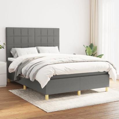 Pat box spring cu saltea, gri închis, 140x200 cm, textil GartenMobel Dekor