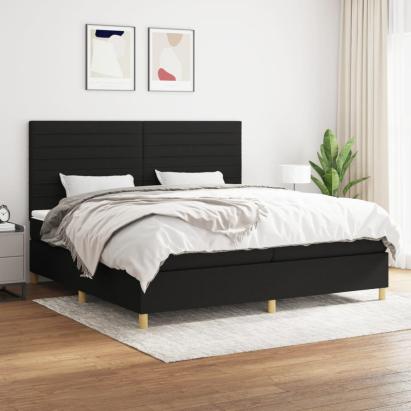 Pat box spring cu saltea, negru, 200x200 cm, textil GartenMobel Dekor