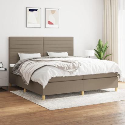 Pat box spring cu saltea, gri taupe, 200x200 cm, textil GartenMobel Dekor
