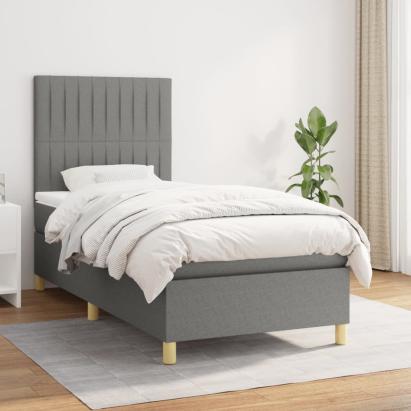 Pat box spring cu saltea, gri închis, 100x200 cm, textil GartenMobel Dekor