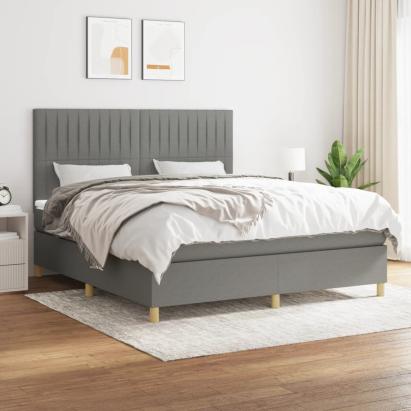 Pat box spring cu saltea, gri închis, 180x200 cm, textil GartenMobel Dekor