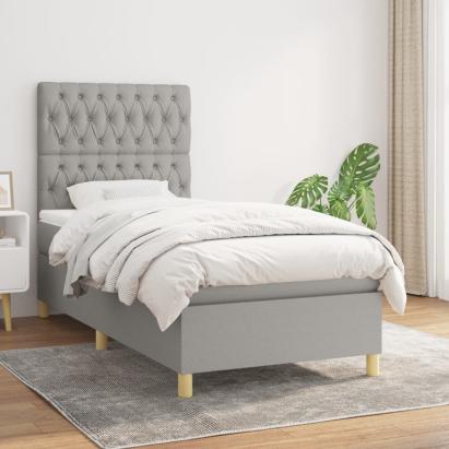 Pat box spring cu saltea, gri deschis, 90x190 cm, textil GartenMobel Dekor