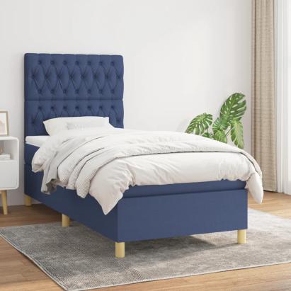 Pat box spring cu saltea, albastru, 90x190 cm, textil GartenMobel Dekor