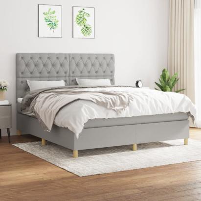 Pat continental cu saltea, gri deschis, 160x200 cm, textil GartenMobel Dekor