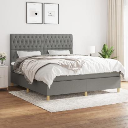 Pat box spring cu saltea, gri închis, 180x200 cm, textil GartenMobel Dekor