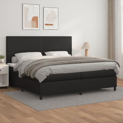 Pat box spring cu saltea, negru, 200x200 cm, piele ecologică GartenMobel Dekor