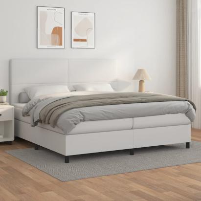 Pat box spring cu saltea, alb, 200x200 cm, piele ecologică GartenMobel Dekor