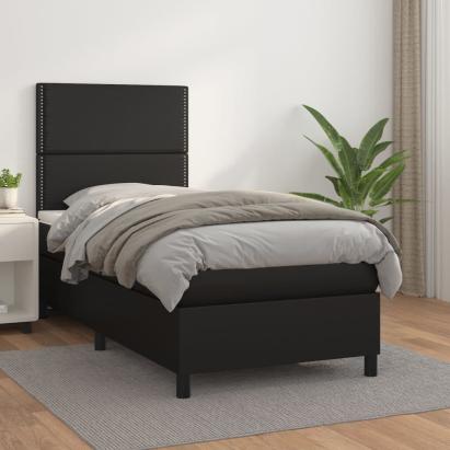 Pat box spring cu saltea, negru, 90x200 cm, piele ecologică GartenMobel Dekor
