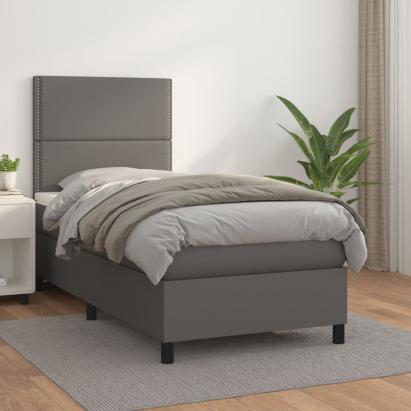 Pat box spring cu saltea, gri, 100x200 cm, piele ecologică GartenMobel Dekor