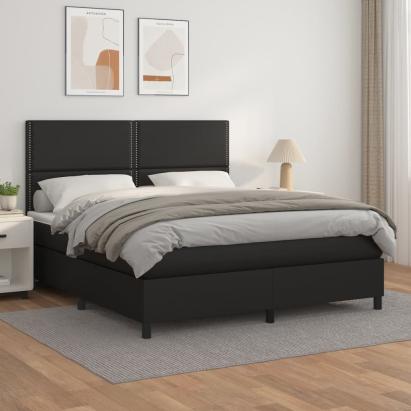Pat box spring cu saltea, negru, 180x200 cm, piele ecologică GartenMobel Dekor