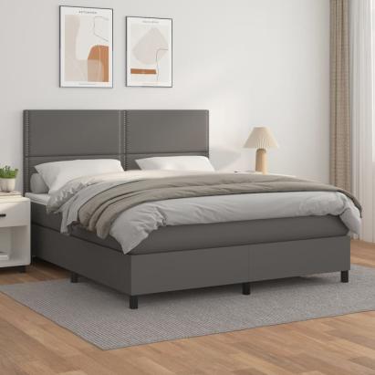 Pat box spring cu saltea, gri, 180x200 cm, piele ecologică GartenMobel Dekor