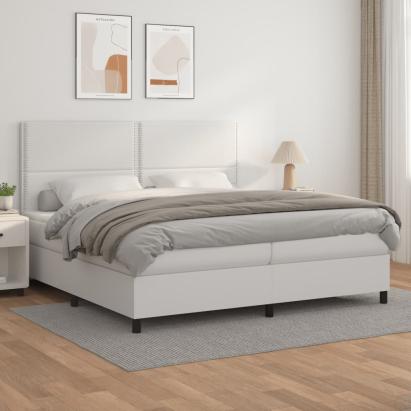 Pat box spring cu saltea, alb, 200x200 cm, piele ecologică GartenMobel Dekor
