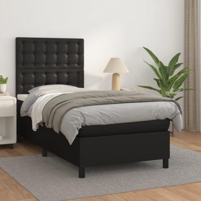 Pat box spring cu saltea, negru, 90x190 cm, piele ecologică GartenMobel Dekor
