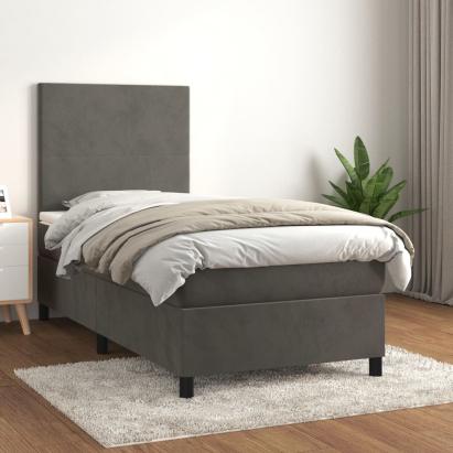 Pat box spring cu saltea, gri închis, 100x200 cm, catifea GartenMobel Dekor