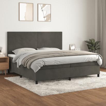 Pat box spring cu saltea, gri închis, 200x200 cm, catifea GartenMobel Dekor