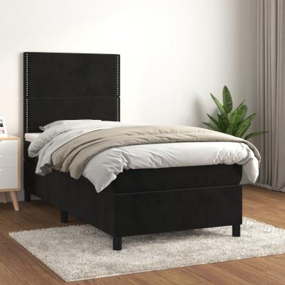 Pat box spring cu saltea, negru, 100x200 cm, catifea GartenMobel Dekor