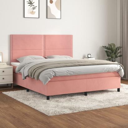 Pat box spring cu saltea, roz, 160x200 cm, catifea GartenMobel Dekor