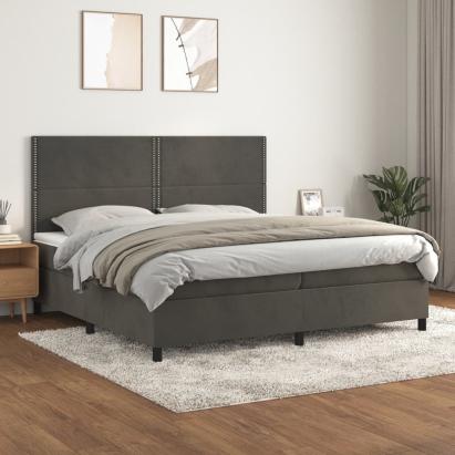 Pat box spring cu saltea, gri închis, 200x200 cm, catifea GartenMobel Dekor