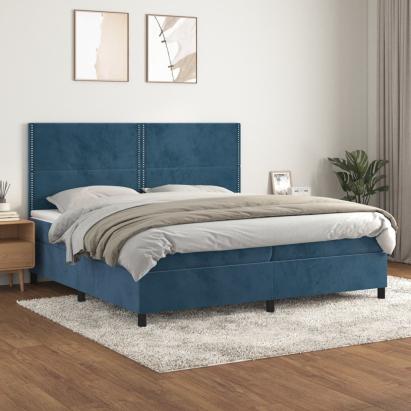 Pat box spring cu saltea, albastru închis, 200x200 cm, catifea GartenMobel Dekor