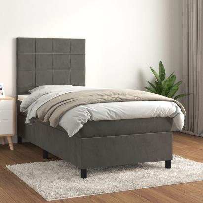Pat box spring cu saltea, gri închis, 90x200 cm, catifea GartenMobel Dekor