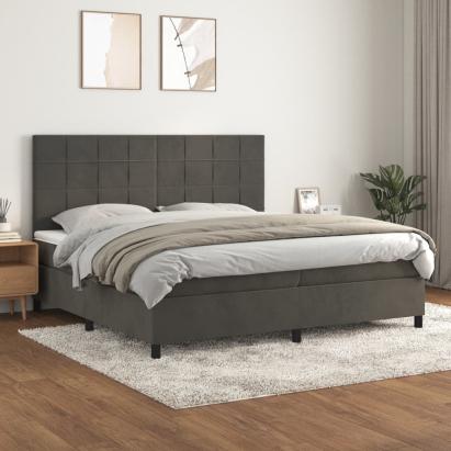 Pat box spring cu saltea, gri închis, 200x200 cm, catifea GartenMobel Dekor