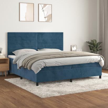 Pat box spring cu saltea, albastru închis, 200x200 cm, catifea GartenMobel Dekor