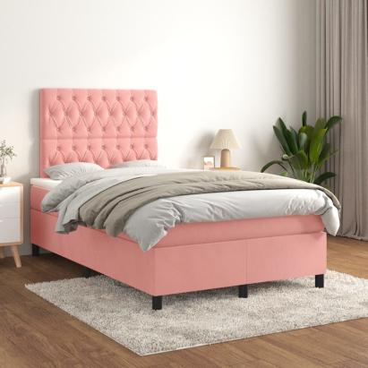 Pat box spring cu saltea, roz, 120x200 cm, catifea GartenMobel Dekor