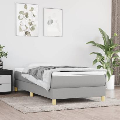 Pat box spring cu saltea, gri deschis, 90x200 cm, textil GartenMobel Dekor