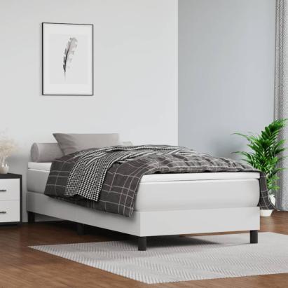Pat box spring cu saltea, alb, 80x200 cm, piele ecologică GartenMobel Dekor