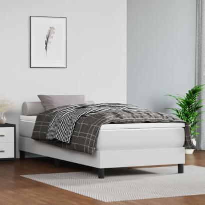 Pat box spring cu saltea, alb, 90x200 cm, piele ecologică GartenMobel Dekor