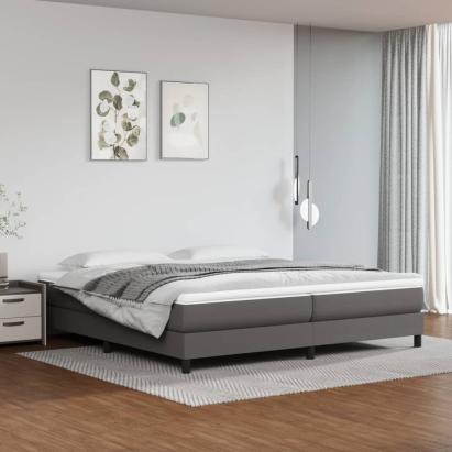 Pat box spring cu saltea, gri, 200x200 cm, piele ecologică GartenMobel Dekor