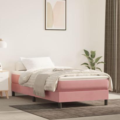 Pat box spring cu saltea, roz, 90x200 cm, catifea GartenMobel Dekor