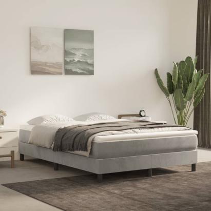 Pat box spring cu saltea, gri deschis, 140x200 cm, catifea GartenMobel Dekor