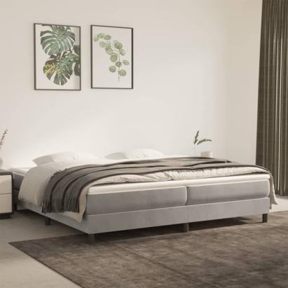 Pat box spring cu saltea, gri deschis, 200x200 cm, catifea GartenMobel Dekor