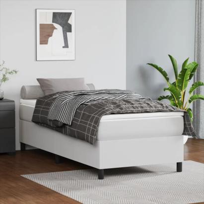 Pat box spring cu saltea, alb, 90x200 cm, piele ecologică GartenMobel Dekor