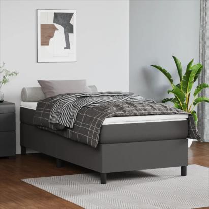 Pat box spring cu saltea, gri, 90x200 cm, piele ecologică GartenMobel Dekor