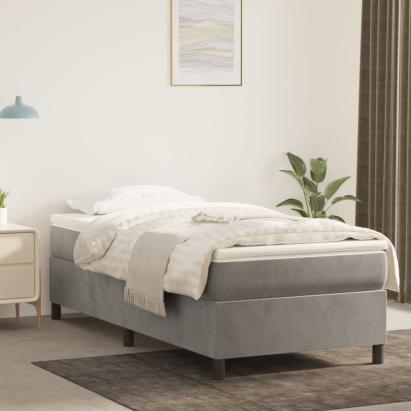 Pat box spring cu saltea, gri deschis, 80x200 cm, catifea GartenMobel Dekor